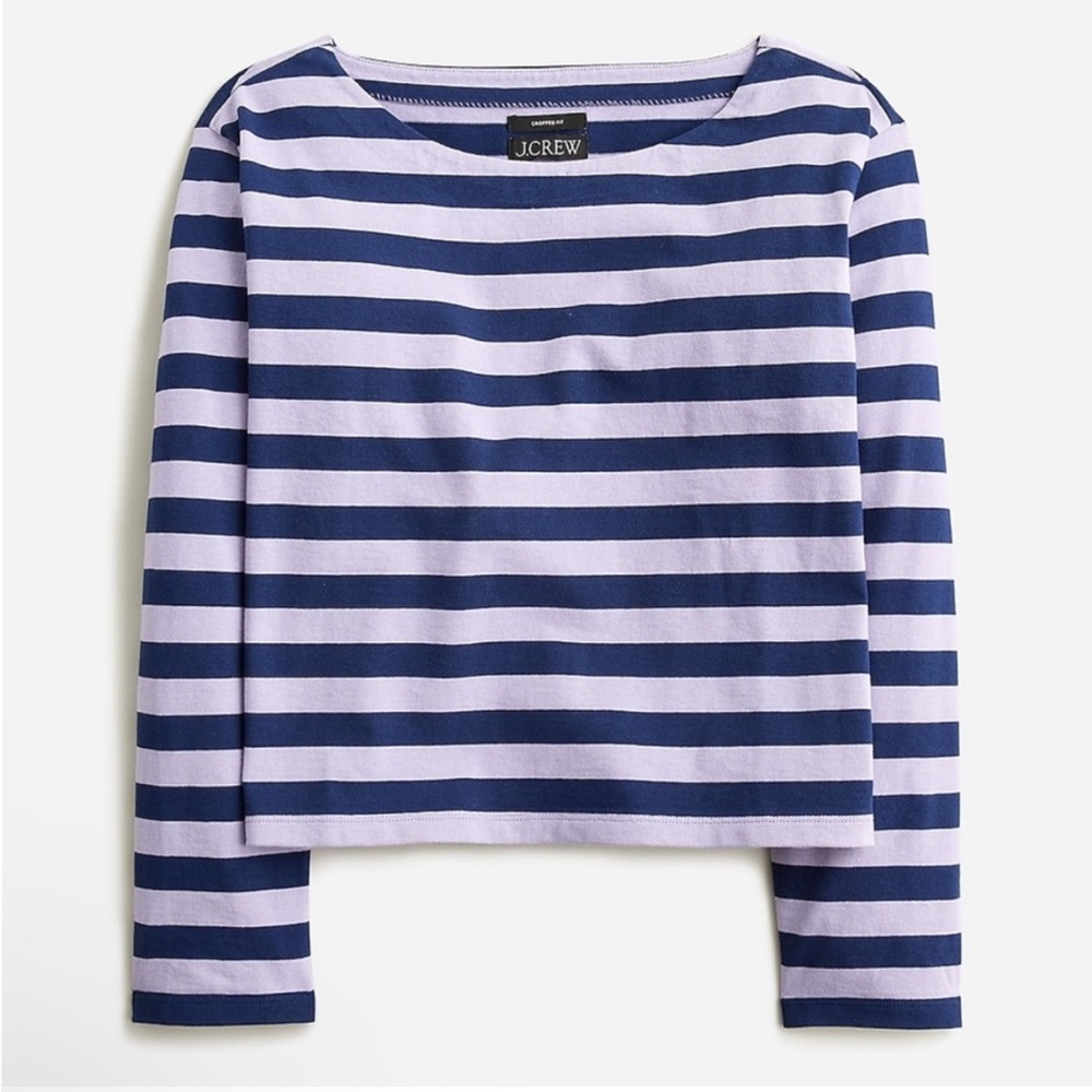 J. Crew Navy and Lavender Horizontal Stripe Boat Neck Long-Sleeve Tee